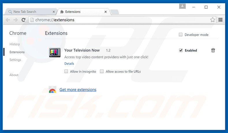 Suppression des extensions reliées à search.yourtelevisionnow.com dans Google Chrome 