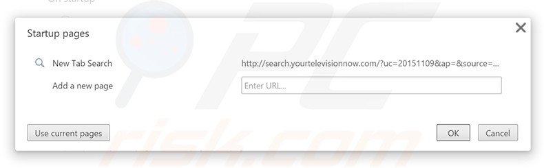 Suppression de la page d'accueil de search.yourtelevisionnow.com dans Google Chrome 