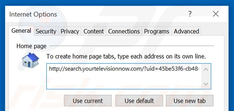 Suppression de la page d'accueil de search.yourtelevisionnow.com dans Internet Explorer 