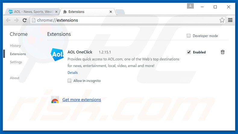 Suppression des extensions reliées à search.aol.com dans Google Chrome 