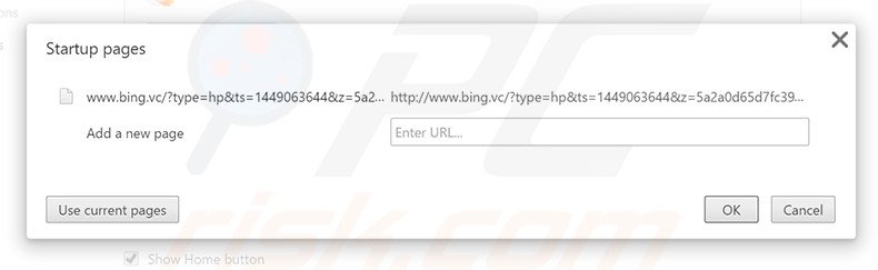 Suppression de la page d'accueil de bing.vc dans Google Chrome