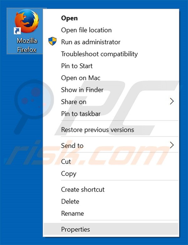 Suppression du raccourci cible de bing.vc dans Mozilla Firefox étape 1