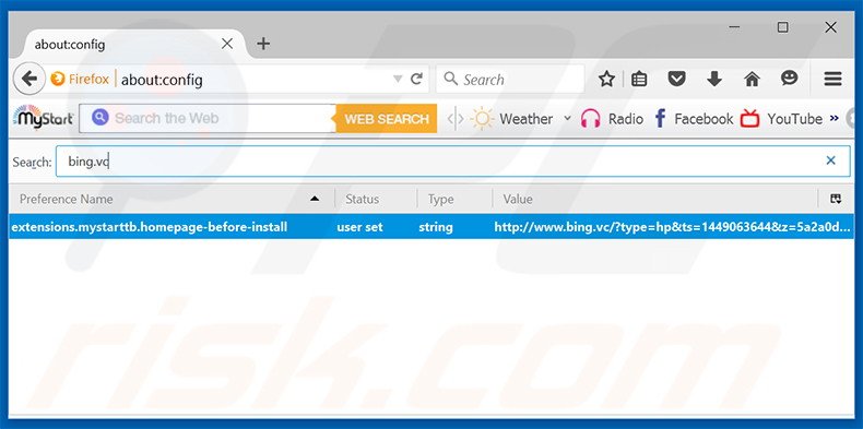 Suppression du moteur de recherche par défaut de bing.vc dans Mozilla Firefox
