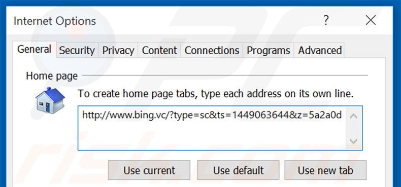 Suppression de la page d'accueil de bing.vc dans Internet Explorer 