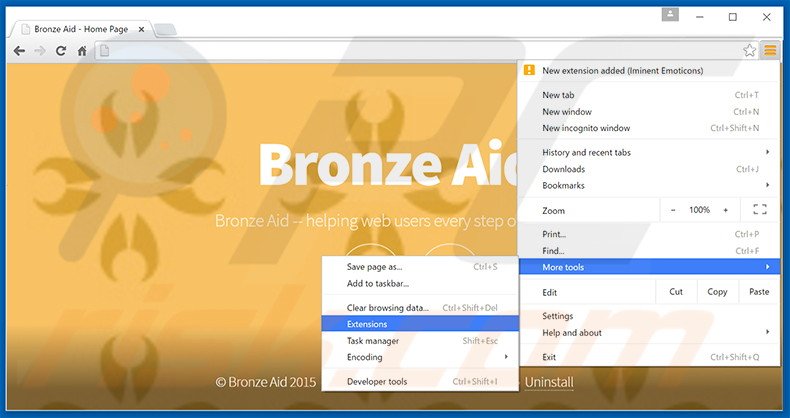 Suppression des publicités Bronze Aid dans Google Chrome étape 1