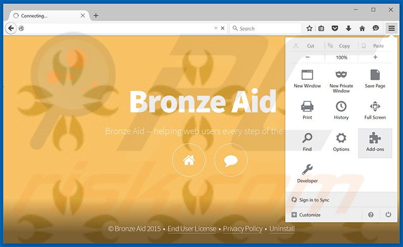 Suppression des publicités Bronze Aid dans Mozilla Firefox étape 1