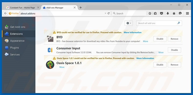 Suppression des publicités Constant Fun dans Mozilla Firefox étape 2