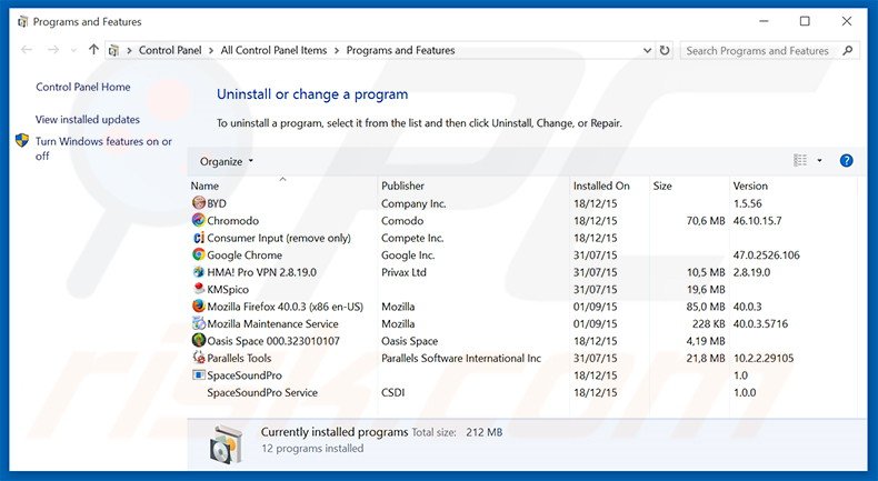 Désinstallation du logiciel de publicité Constant Fun via le Panneau de Configuration