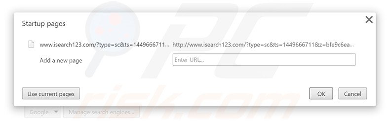 Suppression de la page d'accueil d'isearch123.com dans Google Chrome 