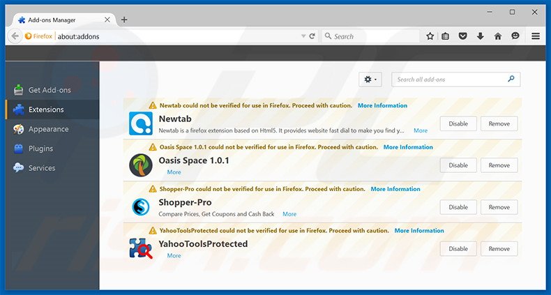 Suppression des extensions reliées à isearch123.com dans Mozilla Firefox 