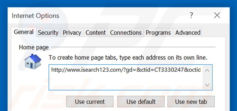 Suppression de la page d'accueil d'isearch123.com dans Internet Explorer 