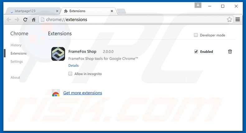 Suppression des extensions reliées à istartpage123.com dans Google Chrome