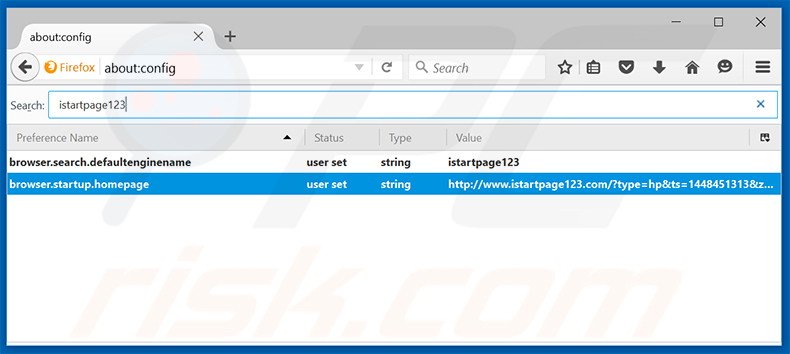 Suppression du moteur de recherche par défaut d'istartpage123.com dans Mozilla Firefox 