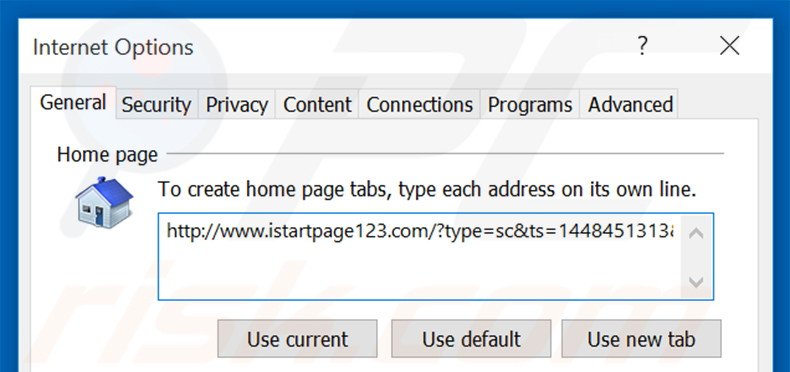 Suppression de la page d'accueil d'istartpage123.com dans Internet Explorer 