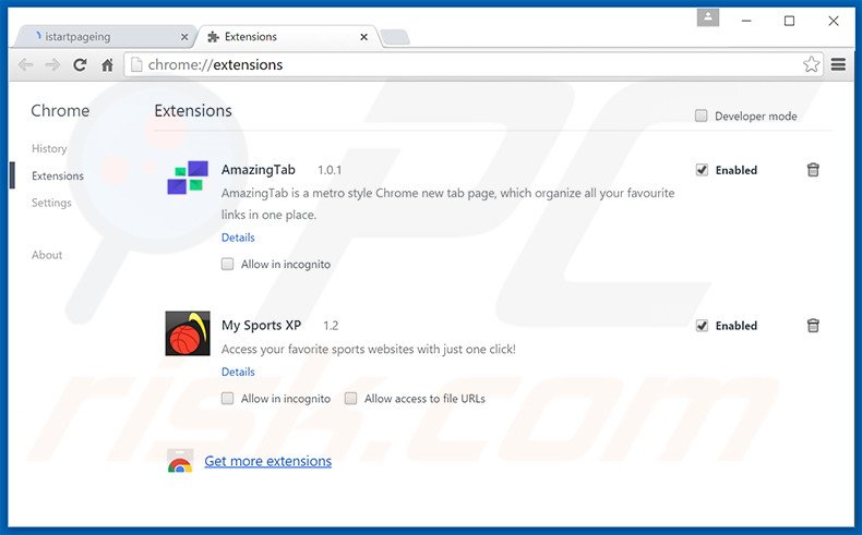 Suppression des extensions reliées à istartpageing.com dans Google Chrome