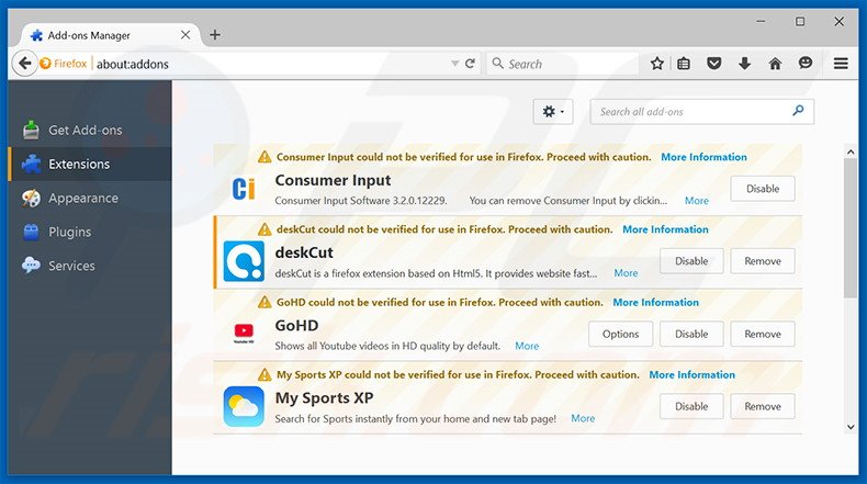 Suppression des extensions reliées à istartpageing.com dans Mozilla Firefox
