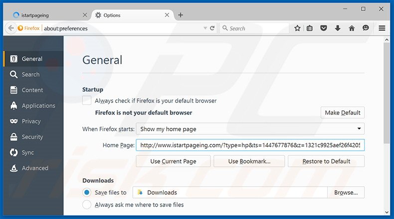 Suppression de la page d'accueil d'istartpageing.com dans Mozilla Firefox 