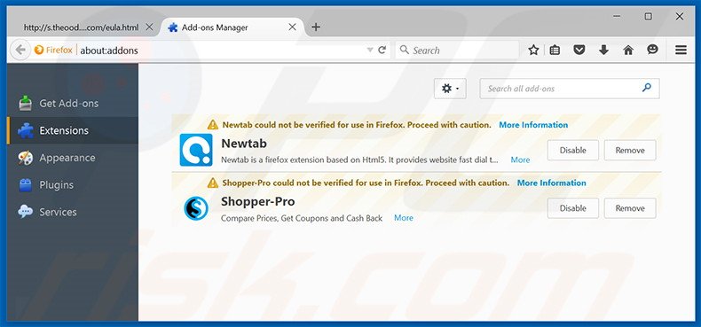 Suppression des publicités JellySplit dans Mozilla Firefox étape 2