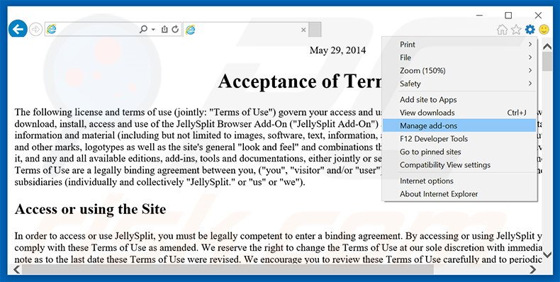 Suppression des publicités JellySplit dans Internet Explorer étape 1