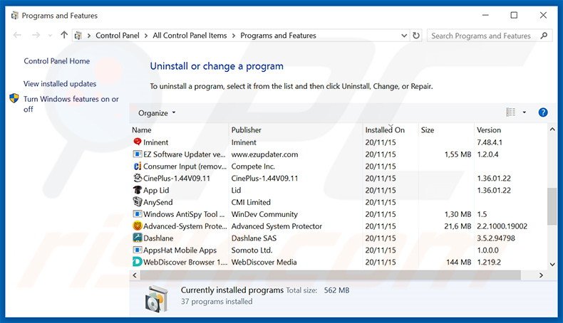 Désinstallation du logiciel de publicité Money Viking via le Panneau de Configuration