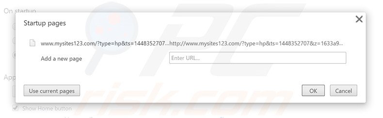 Suppression de la page d'accueil de mysites123.com dans Google Chrome