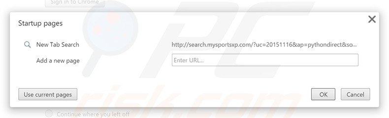 Suppression de la page d'accueil de search.mysportsxp.com dans Google Chrome 