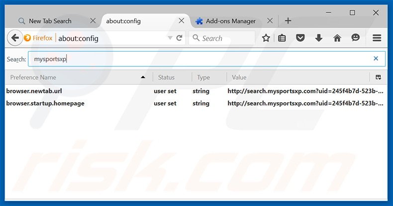 Suppression du moteur de recherche par défaut de search.mysportsxp.com dans Mozilla Firefox 
