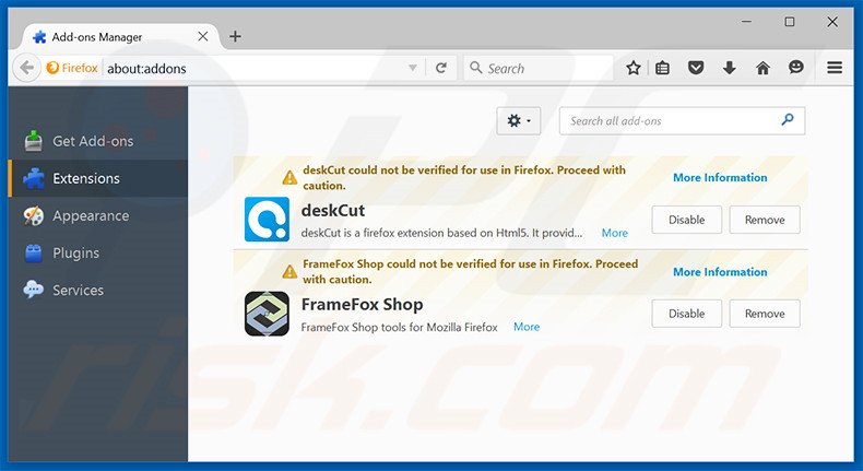 Suppression des extensions reliées à mysurfing123.com dans Mozilla Firefox 