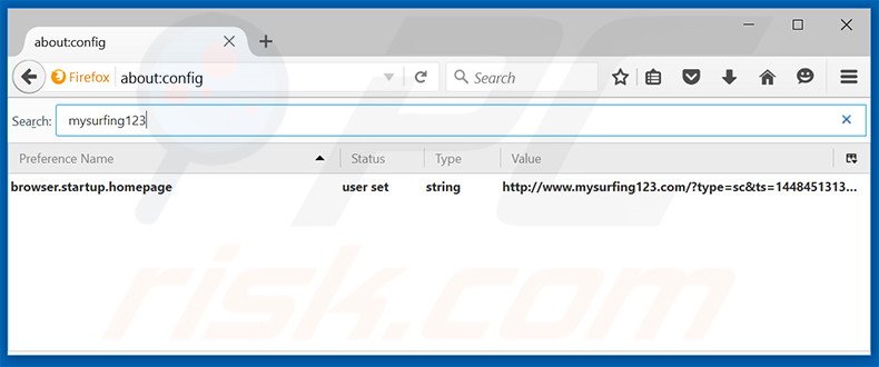 Suppression du moteur de recherche par défaut de mysurfing123.com dans Mozilla Firefox 