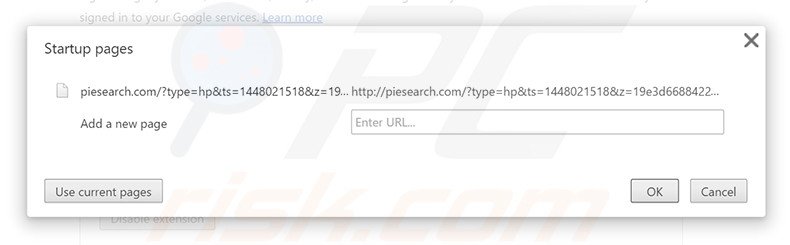 Suppression de la page d'accueil de piesearch.com dans Google Chrome 
