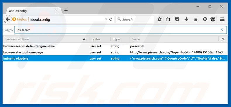 Suppression du moteur de recherche par défaut de piesearch.com dans Mozilla Firefox