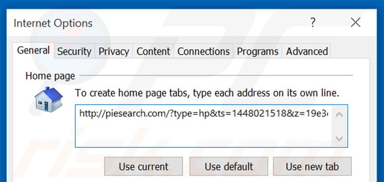 Suppression de la page d'accueil de piesearch.com dans Internet Explorer 
