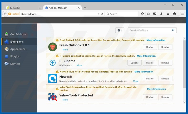 Suppression des publicités Re-Markit dans Mozilla Firefox étape 2