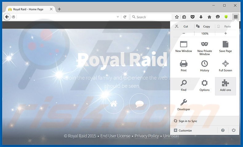Suppression des publicités Royal Raid dans Mozilla Firefox étape 1