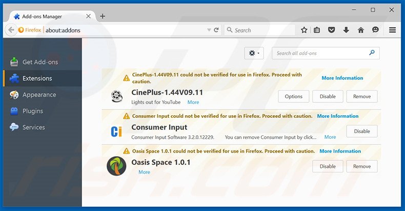 Suppression des extensions reliées à search.searchgeniusinfo.com dans Mozilla Firefox 