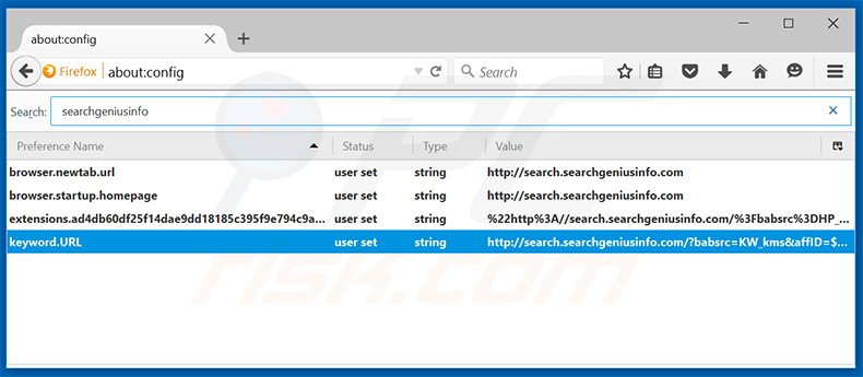 Suppression du moteur de recherche par défaut de search.searchgeniusinfo.com dans Mozilla Firefox 