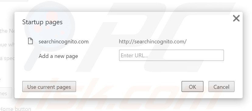 Suppression de la page d'accueil de searchincognito.com dans Google Chrome 