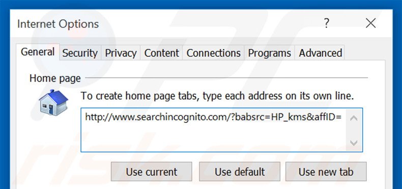 Suppression de la page d'accueil de searchincognito.com dans Internet Explorer 