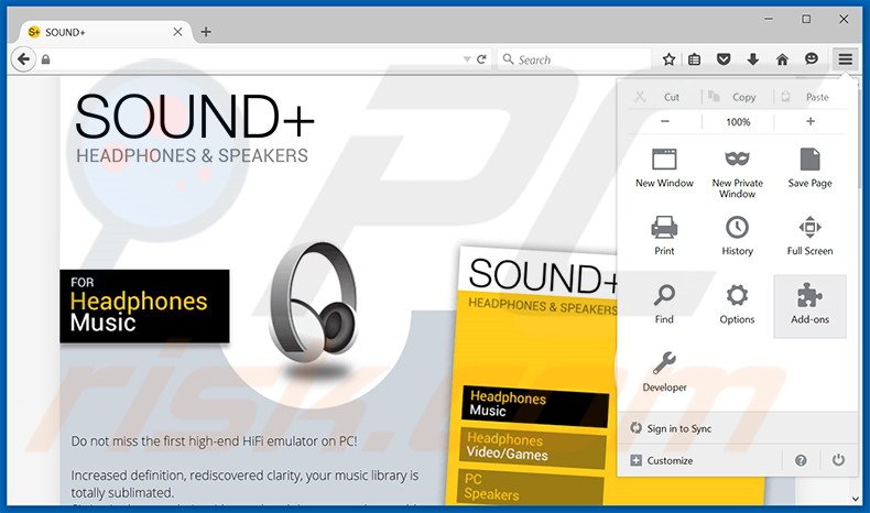 Suppression des publicités Sound+ dans Mozilla Firefox étape 1