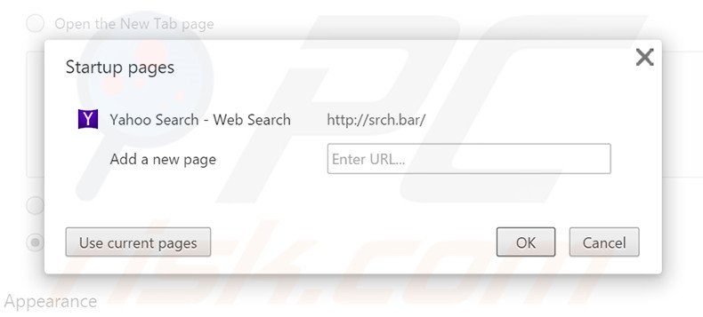 Suppression de la page d'accueil de srch.bar dans Google Chrome 