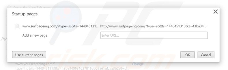 Suppression de la page d'accueil de surfpageing.com dans Google Chrome 