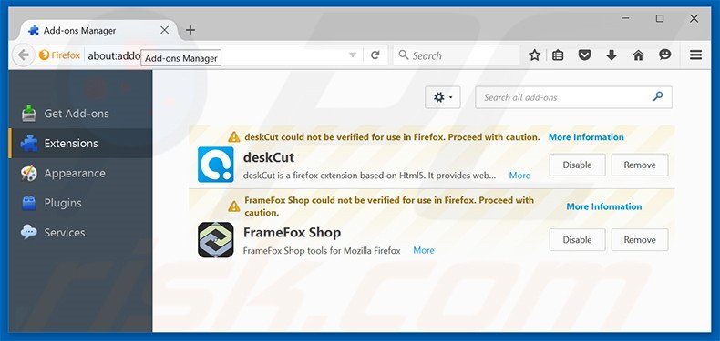 Suppression des extensions reliées à surfpageing.com dans Mozilla Firefox
