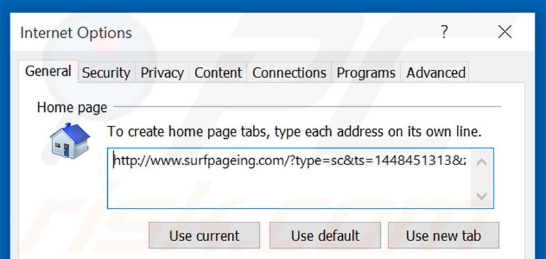Suppression de la page d'accueil de surfpageing.com dans Internet Explorer 