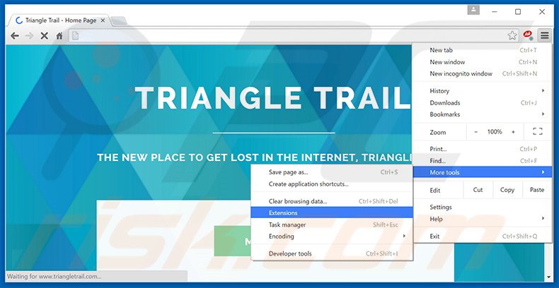 Suppression des publicités Triangle Trail  dans Google Chrome étape 1