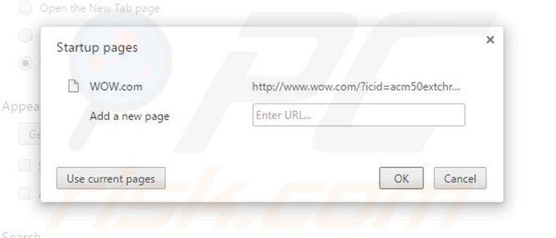 Suppression de la page d'accueil de wow.com dans Google Chrome 