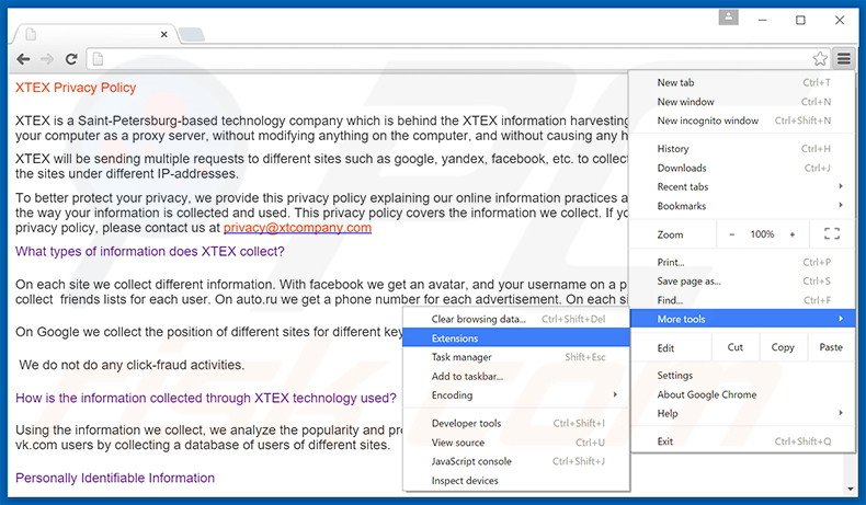 Suppression des publicités XTEX dans Google Chrome étape 1