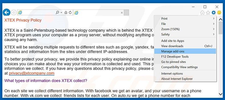 Suppression des publicités XTEX dans Internet Explorer étape 1