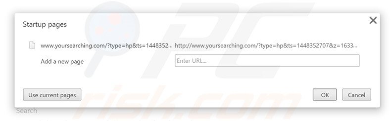 Suppression de la page d'accueil de yoursearching.com dans Google Chrome