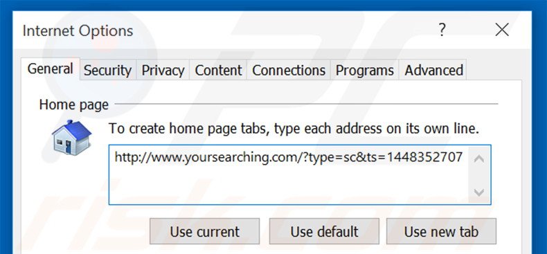 Suppression de la page d'accueil de yoursearching.com dans Internet Explorer 
