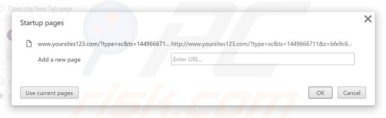 Suppression de la page d'accueil de yoursites123.com dans Google Chrome 
